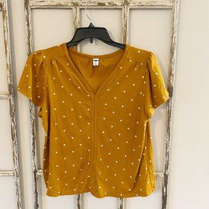 Old Navy Mustard Polka Dot Short Sleeve Top